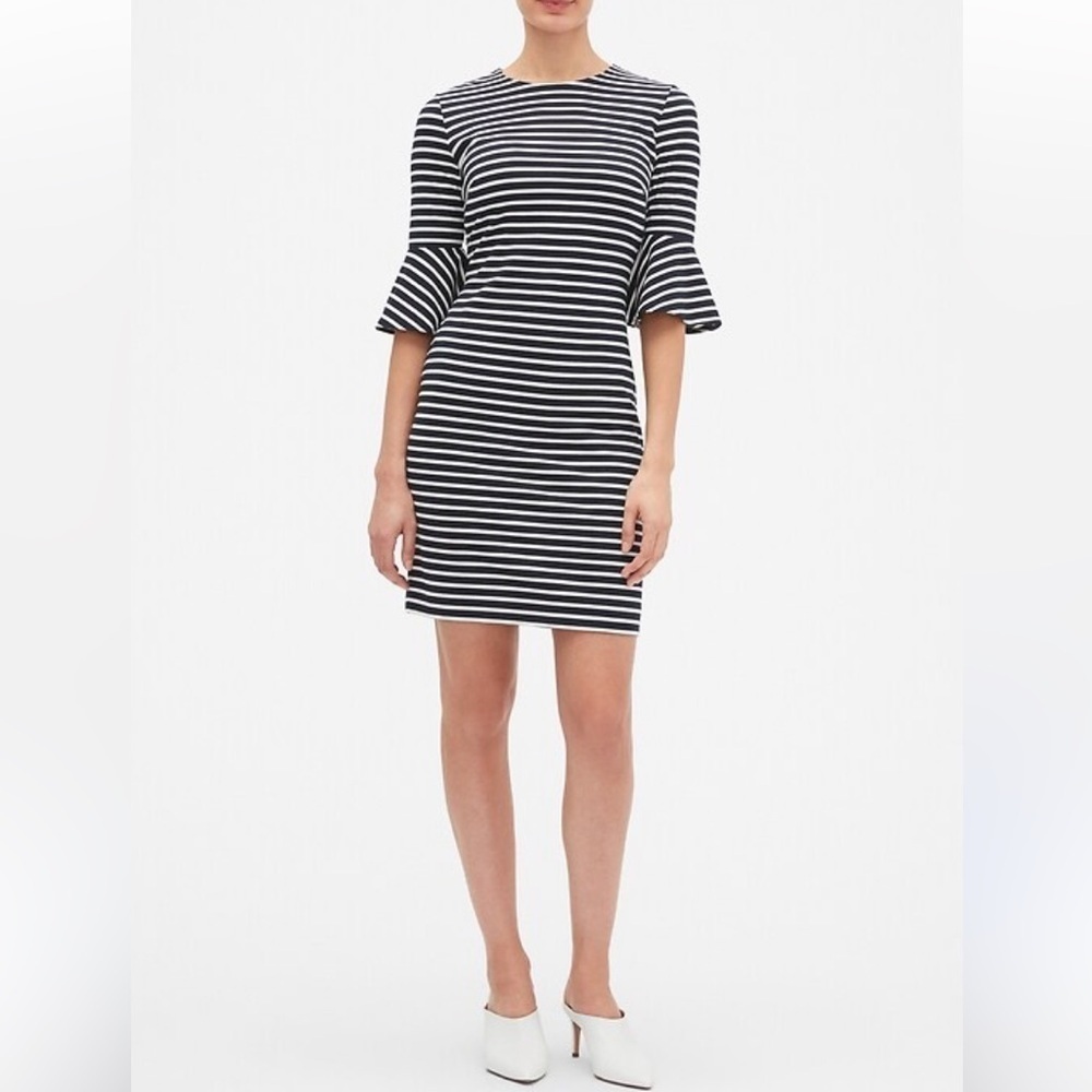 Banana Republic NWT Nautical Navy and White Stripes Ruffle Sleeves Sheath Dress